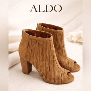 Aldo Women's Brown Peep-Toe Heeled Boots